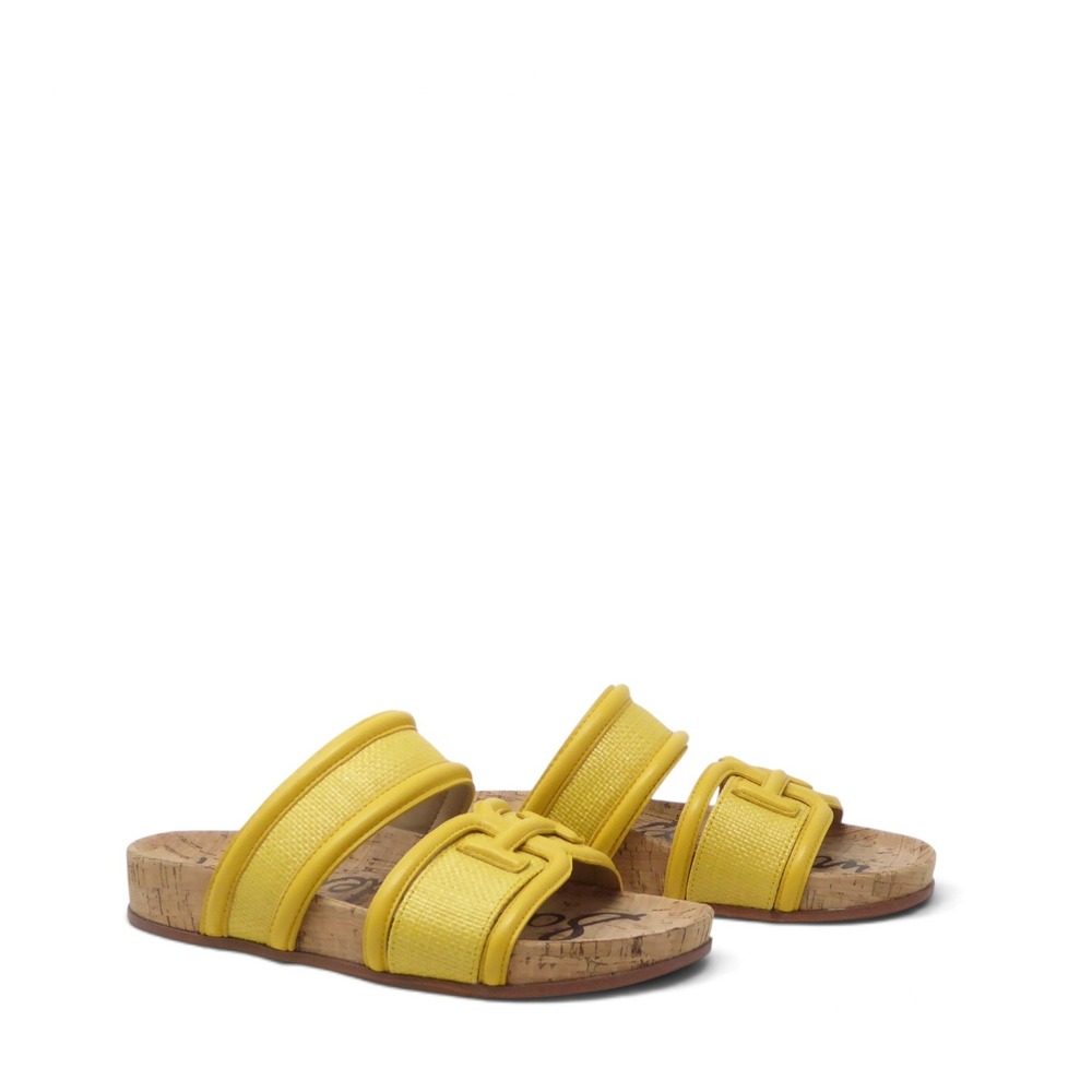 NEW Sam Edelman Womens Rowan Slides Yellow Double Strap Cork Footbed Sandals 7